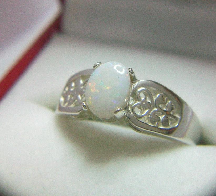 Filigree White Opal Ring Engagement Genuine Romantic