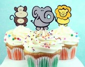 Paper Cupcake Toppers - Set of 12 - You choose - Zoo animals, Circus, Farm animals, insects