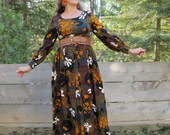 Vintage 70s Winter Flowers Maxi Dress
