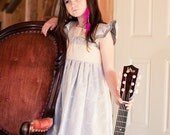 Girls White Embroidered Dress with Gray and Blush Pink... Limited Edition, Sizes 12/18M through 12