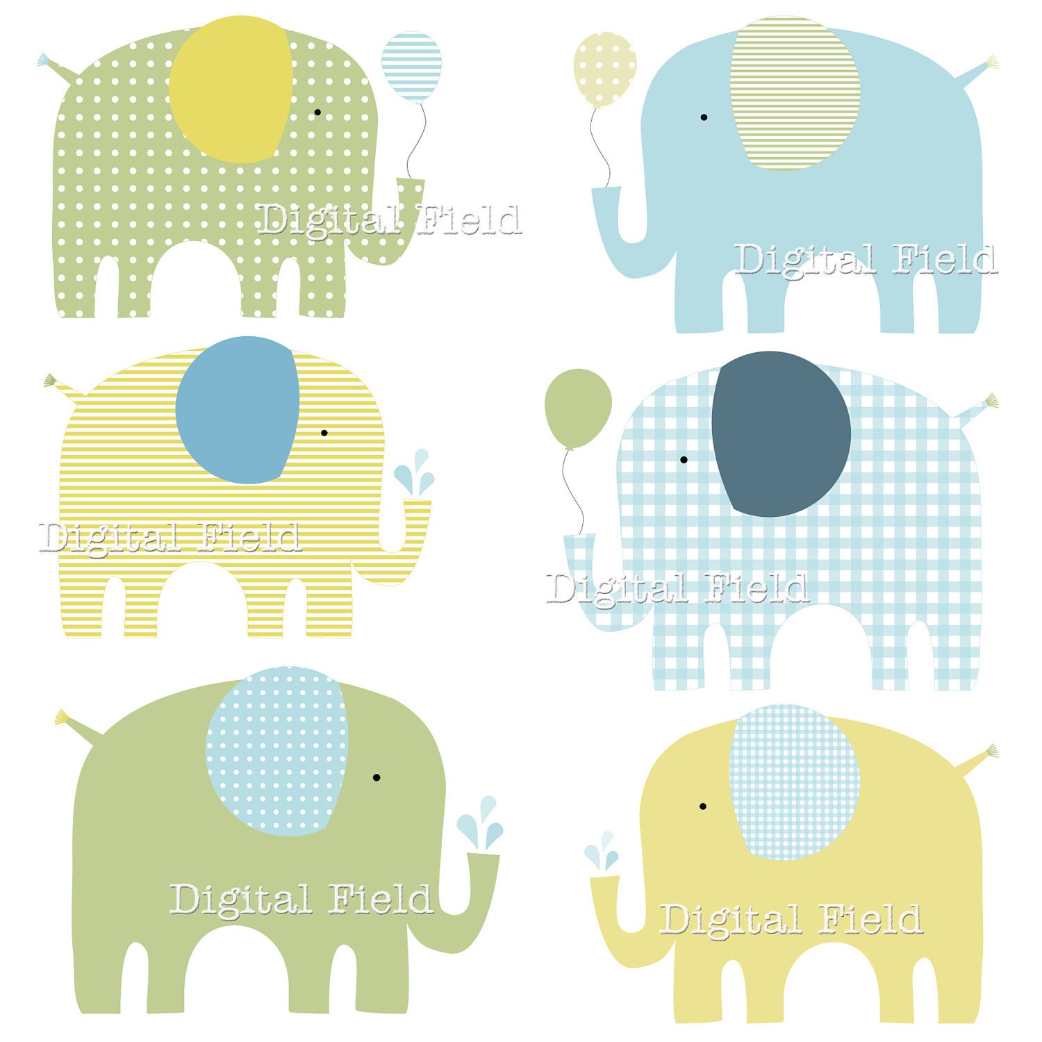 Baby Boy Elephants Clip Art Set - digital clipart - Personal and small commercial use