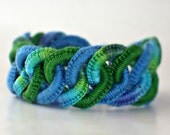Crochet Bracelet Faux Chainmail Irish Lace Fine Thread Bracelet Royal Blue Green Sea Colors