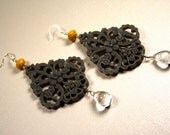 Handmade Chandelier Earings made of resin, yellow quartz and quartz crystal Luxury Fashion