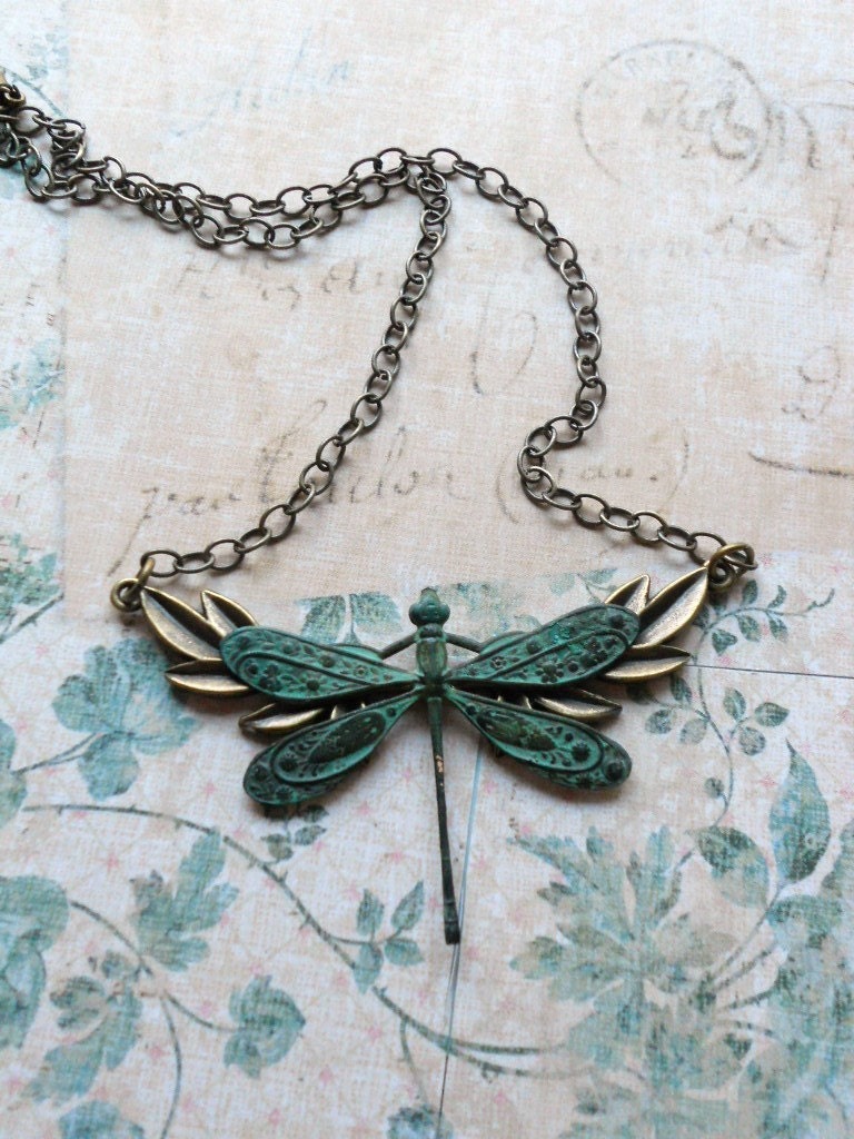 Verdigris Dragonfly Necklace