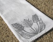 Kitchen Towel, block print, birds & barley in gray (made to order)
