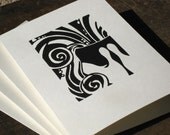 Set of 4 block print "My cup overflows" cards, black