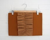 Ruffle clutch purse with fold over flap. Nutmeg on Nutmeg.