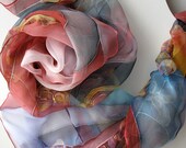 Silk chiffon scarf - hand painted, hand dyed - Evening blooming