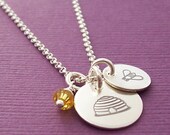 Happy Honey Bee Necklace - EWD Hand Stamped Sterling Silver Honeycomb, Bumble Bee and Crystal