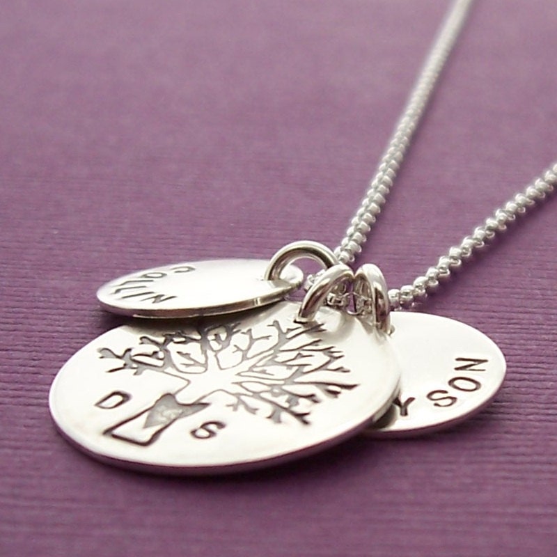 Family Tree Jewelry - Sterling Love Tree Plus TWO - Custom Hand Stamped Personalized Sterling Silver by EWD - Oak Tree of Life