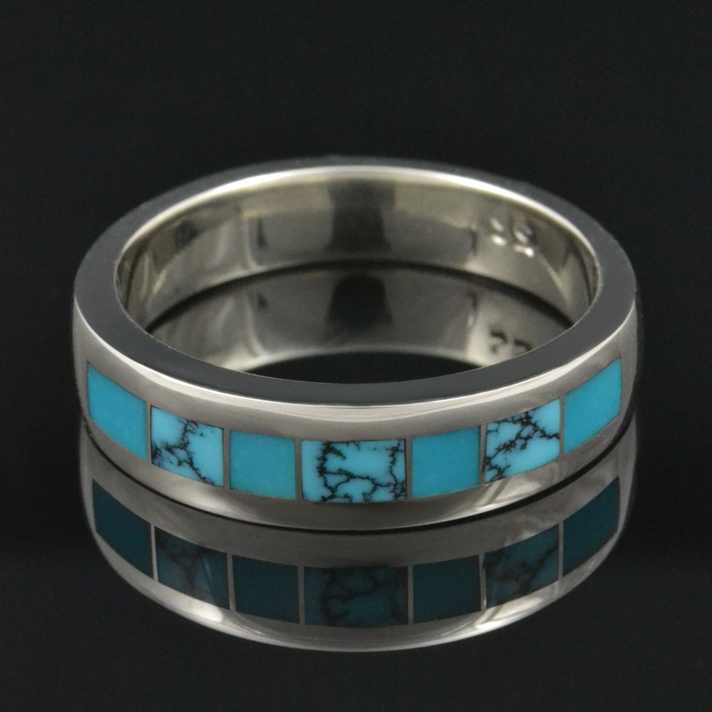Spiderweb Turquoise and Turquoise Wedding Ring