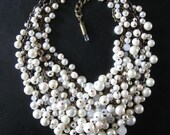 Recycled Pearl Bib Necklace - Mermaid Farts -  Creamy White and Brass - Eco Friendly