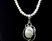 Sculptured Silver and Jade Pendant with Pearls