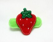 Hair Clip- Embroidered Felt - Red Strawberry on Green Clip