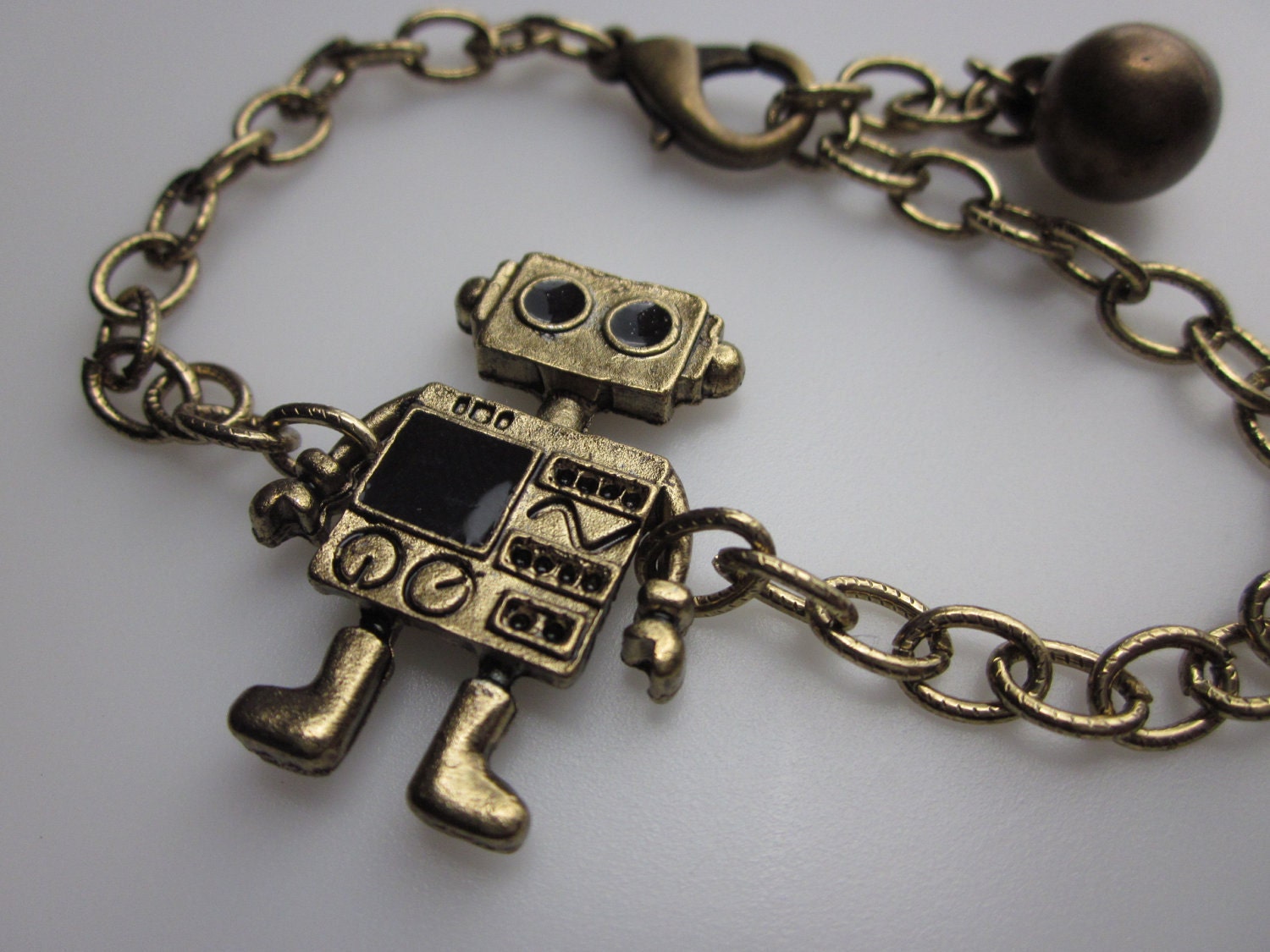 MINI ROBOT Bracelet. Antique Gold Finish Charm Bracelet.