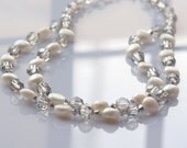 Bridal Short Double Strand Necklace in Pearl and Crystal