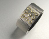 Diamond Titanium Gold Grid Ring