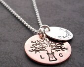 Copper Family Tree Plus One - Custom Hand Stamped and Personalized Mixed Metal Necklace by EWD - Couples Initial Necklace with Date or Name