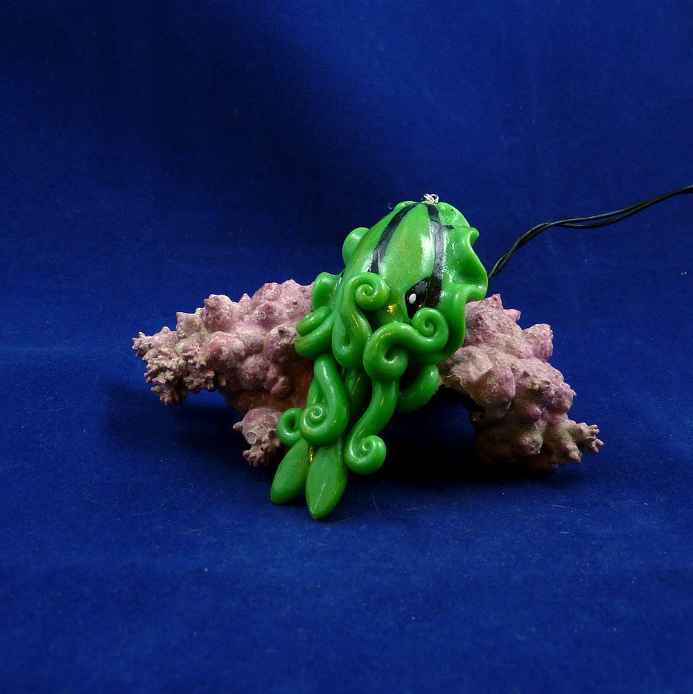 Green Cuttlefish Necklace - Handmade Polymer Clay Jewelry