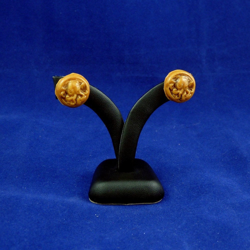Brass Cthulhu Cameo Earrings - Handmade Polymer Clay Jewelry