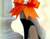RESERVED (Corey) Pearls n' Tangerine Tango Bow Shoe Clips. Spring Trend, Night Out Couture Ivory or White Pearls Satin Ribbon by Sofisticata
