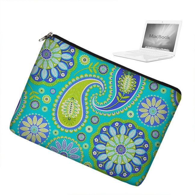 17 inch Laptop Sleeve MacBook Pro 17 inch Laptop Bag MacBook Case - Paisley Blue Turquoise