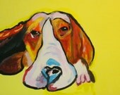 A Lonely Basset Hound 16x12 painting on canvas board