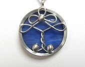 Stained Glass Pendant Necklace Celtic Tree Of Life Wire Work Blue