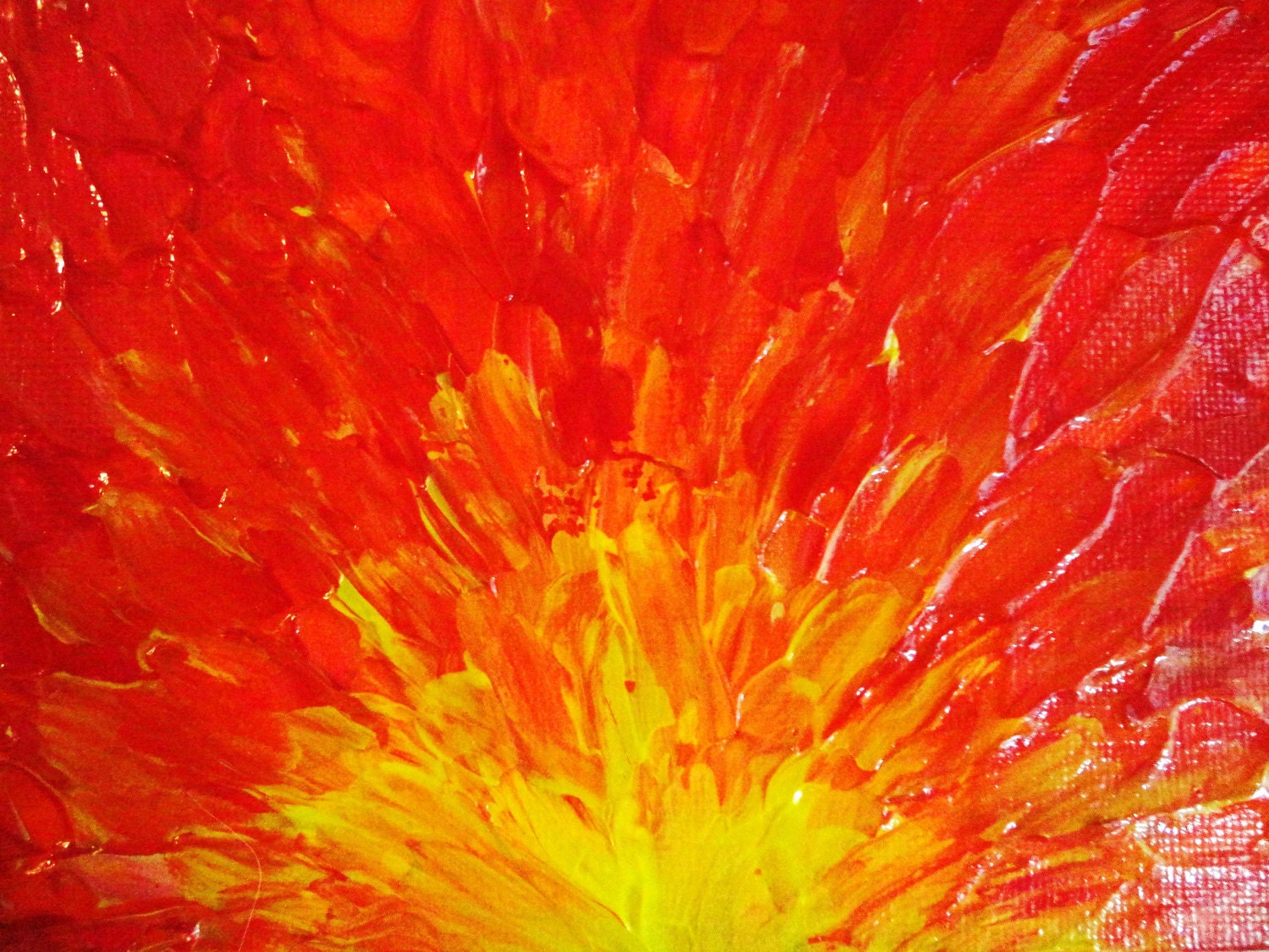 SALE - Original Abstract Painting 5 x 7 Acrylic Fury, Fiery Flames Red Orange Yellow Bright Bold Disaster Volcanic Eruption Explosion Art - EbiEmporium