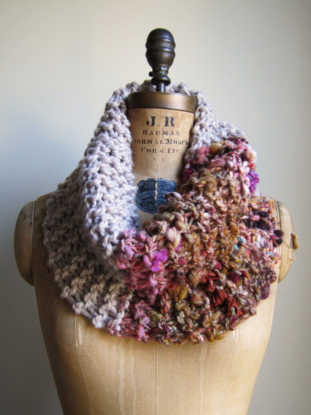 Bohemian knit cowl Beige. Purple. Rust.