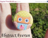 ON SALE - Owl Ring - Cupcake, Orange, Lime Green, Adjustable Ring