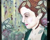 16x20, Original Painting, Canvas, Abstract, Figurative, Green Goddess
