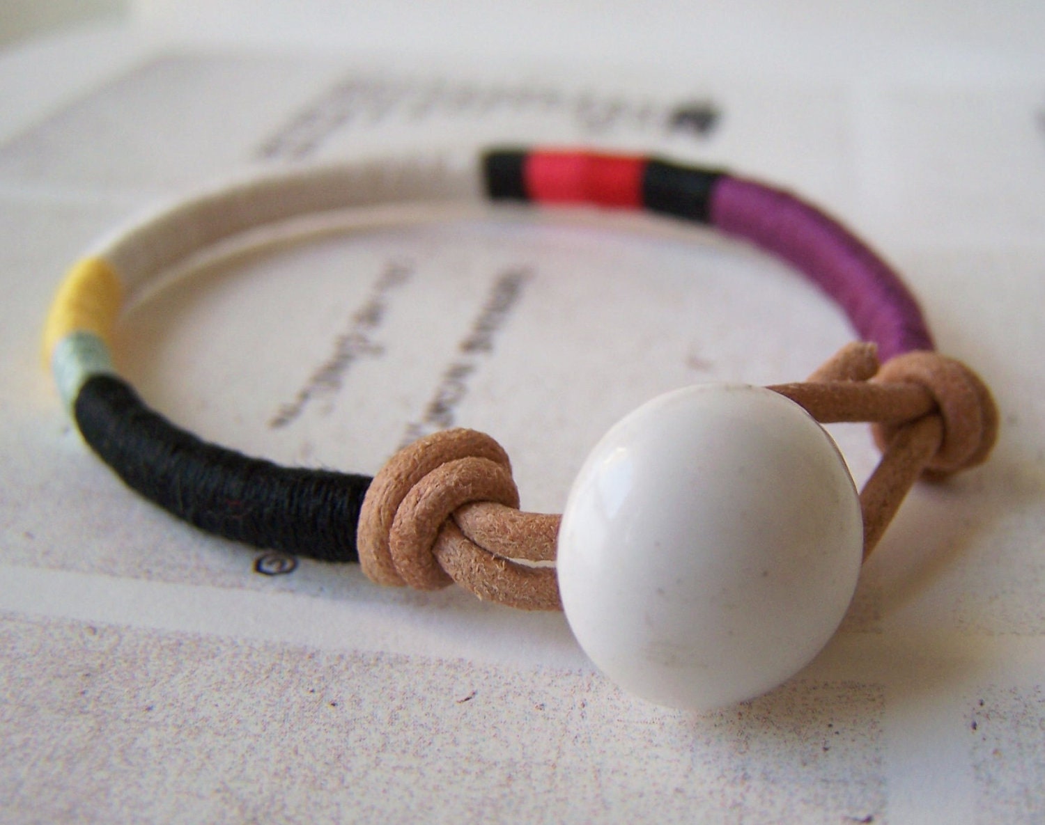 READY TO SHIP - Cooper bracelet - leather wrap, vintage button closure (plum ebony cranberry melon dove bumblebee seafoam), handmade jewelry
