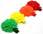 Small Flower Hair Clip Set - Felt Flowers in Rainbow Colors- No Slip