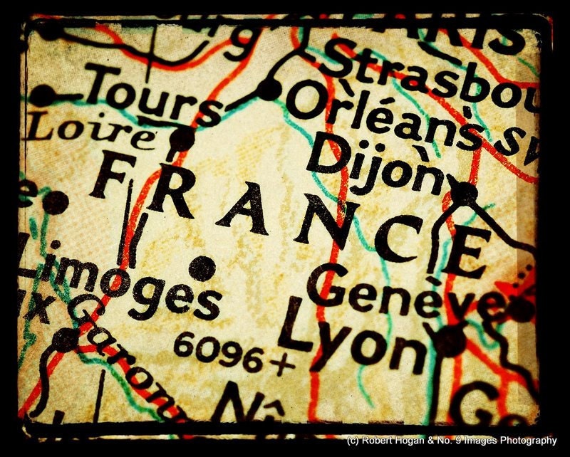 France Woodblock print - See the World Map Art - Travel Photography, Gift Idea