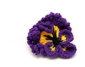 Crochet Pansy Flower Clip or Pin, Spring Flower, Embellishment For Hat, Scarf, Purse, Jacket, Hair, Purple and Yellow, Statement Accessory
