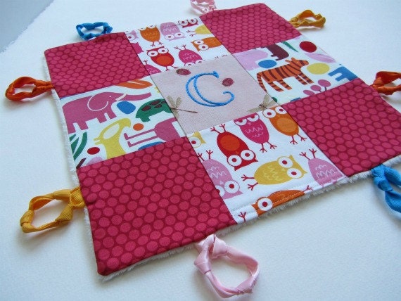 Girl  Lovey Blanket with Custom Hand Embroidered Initial by Dolce Dreams