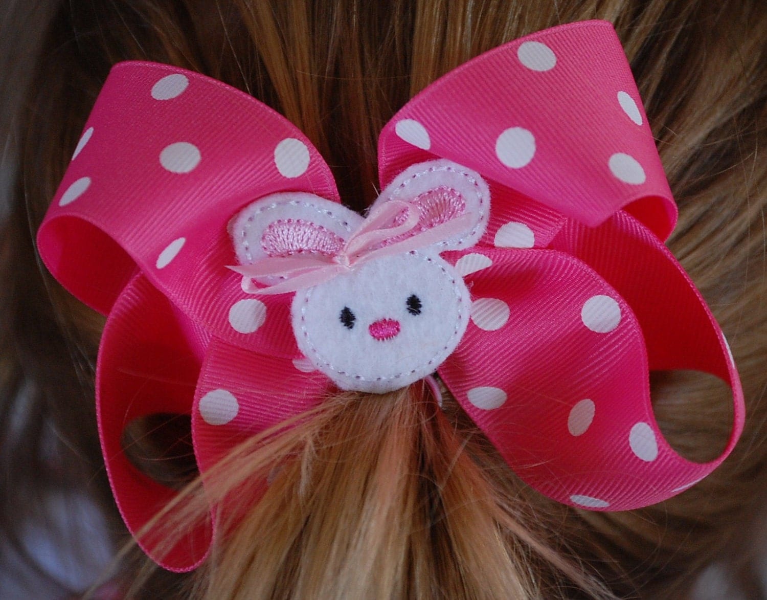 Hot Pink and White Polka Dot Easter Bunny Feltie Bow
