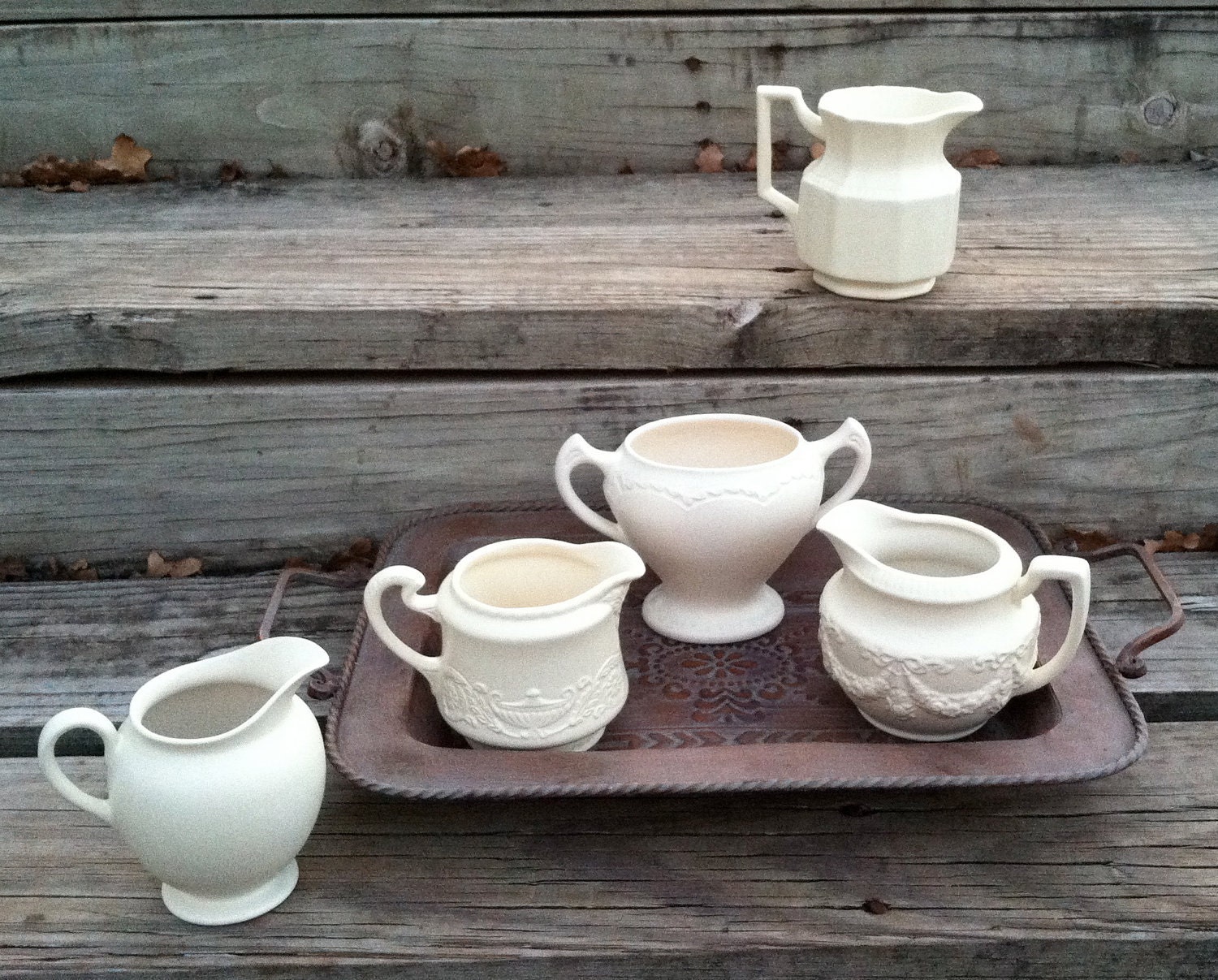 Vintage White Creamer Collection, Instant Collection, Country French Decor, Painted Cups
