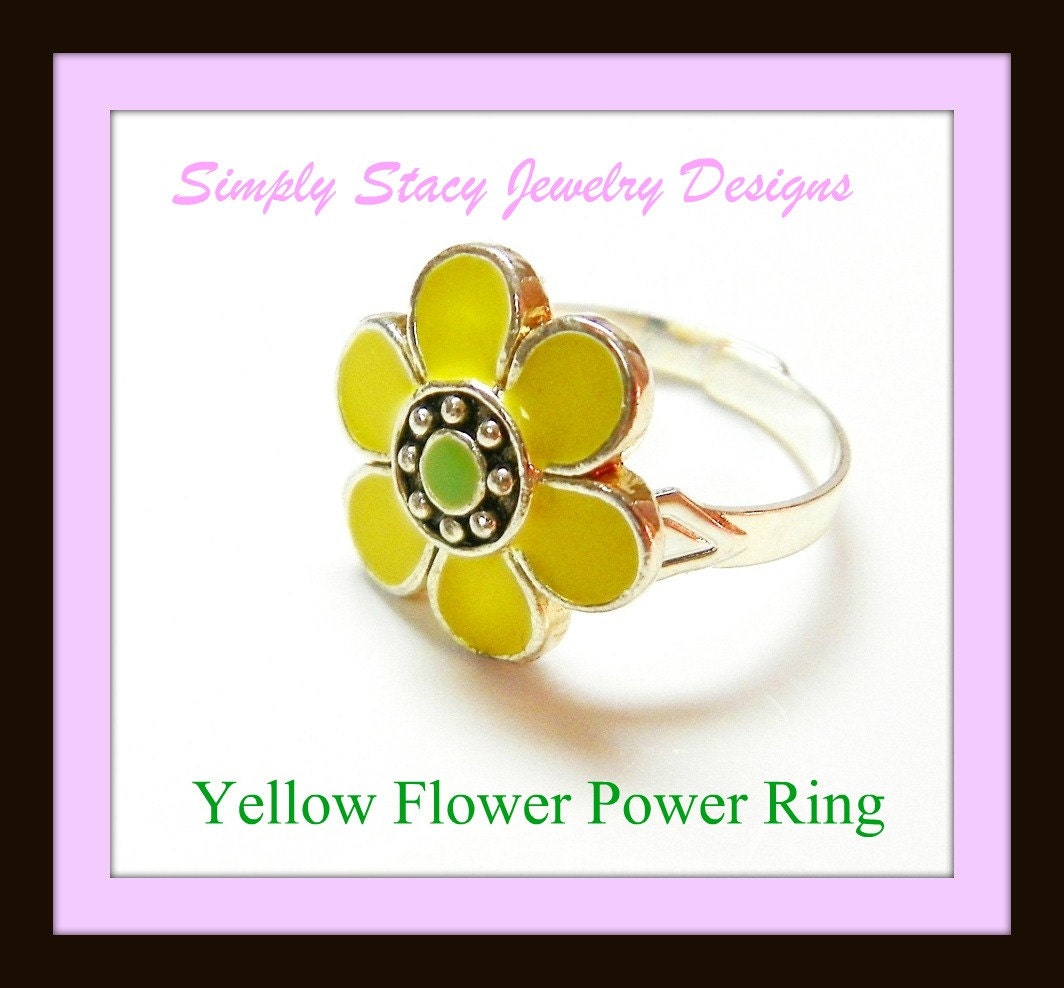 Yellow Flower Power Adjustable Ring