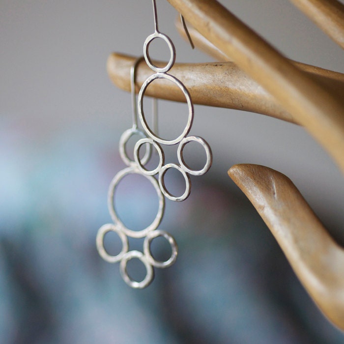 Sterling silver circle earrings. Hammered circles. Modern and minimalist. Jewelry handmade in Australia