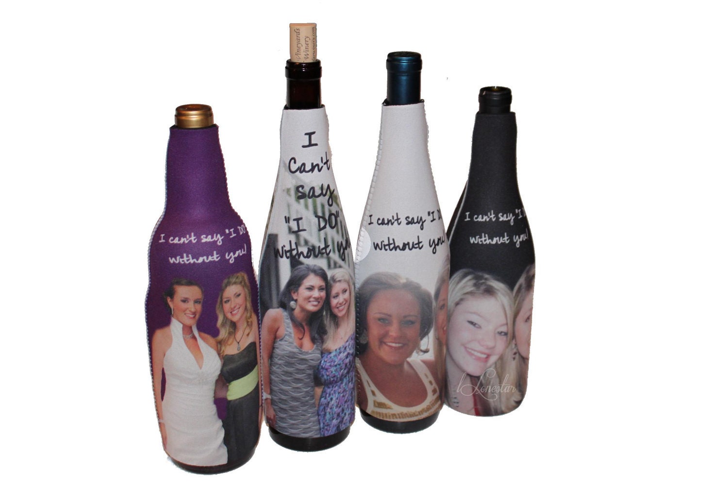 PERSONALIZED WEDDING FAVORS-Set of 4-Bridesmaids Gift-Wedding Gifts- Wine Insulators- Great Gifts for the Wedding Party