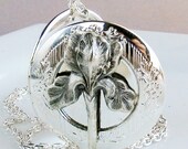 Iris, Silver Locket,Antique Locket,Locket,Flower,Purple,Spring,Bride,Bridesmaid  Free Gift Wrap