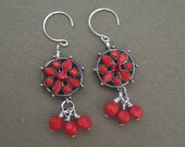 Red Glass Flower Dangle Earrings