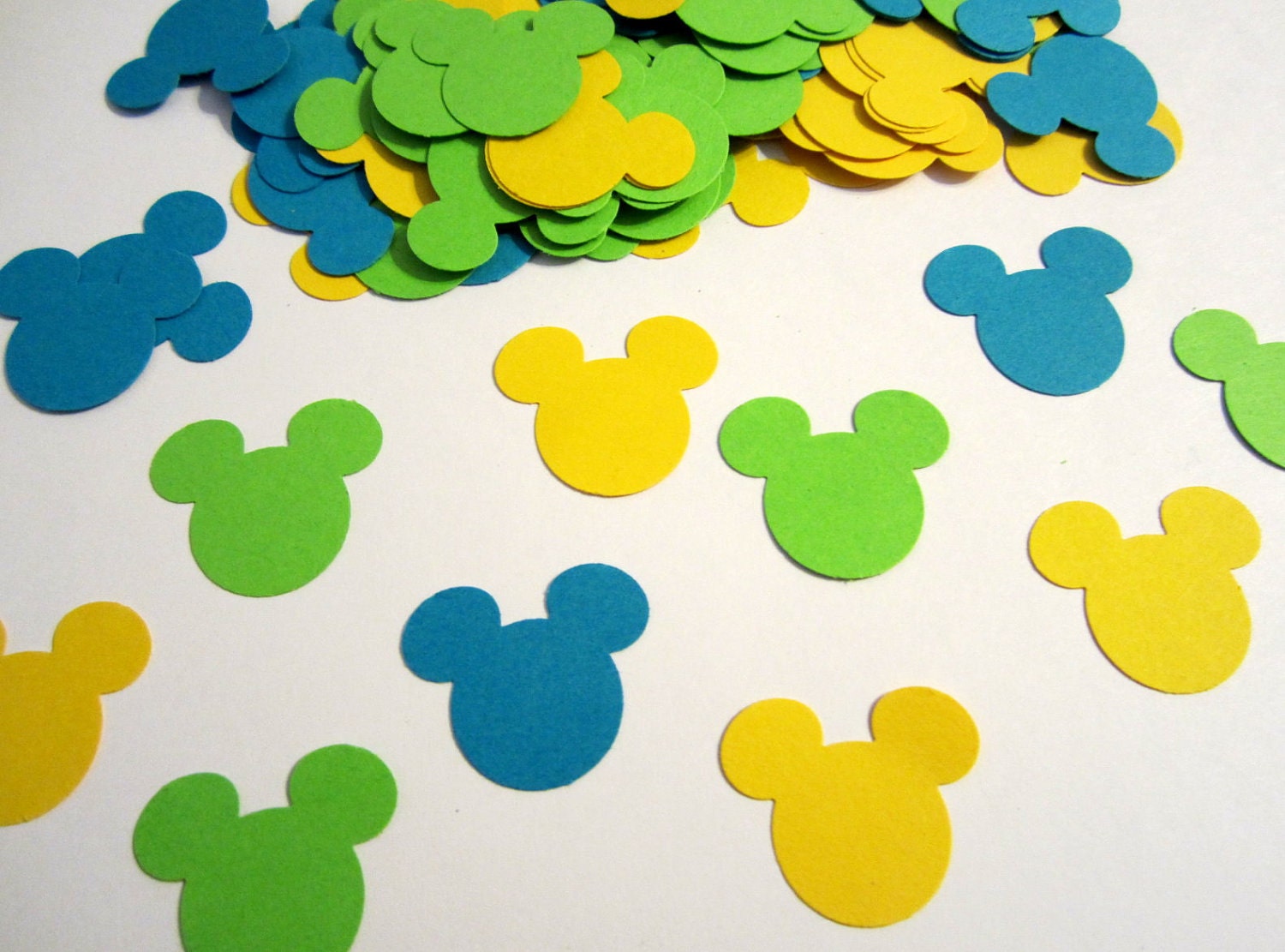 100 Mickey Ears Lime Green Turquoise Yellow MIX Paper Piecing Embellishment Confetti Cutouts Table Scatter Cupcake Toppers