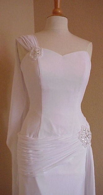 Style 1071W / White Formal Dress / One Shoulder Pageant Gown / Designer Evening Wear /
