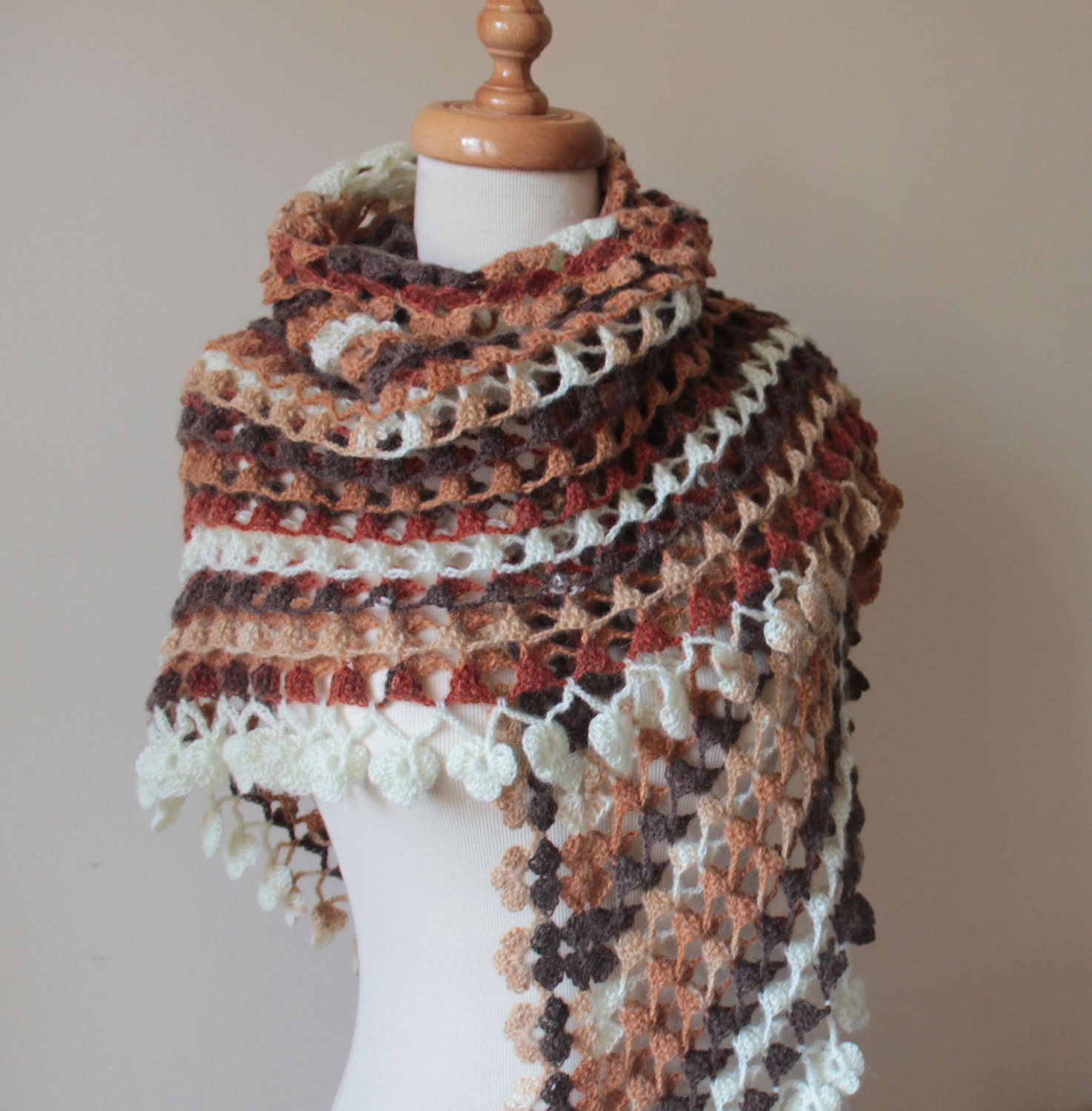 Shawl Brown Ivory Beautiful Triangle Earth Shawl READY TO SHIPPING