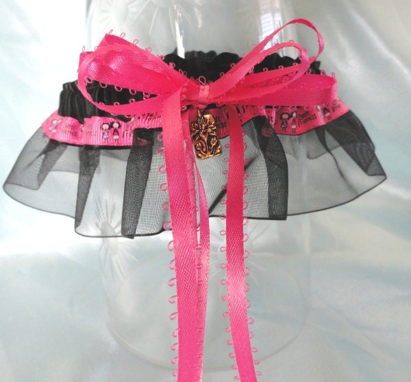 Black Satin Best Friends Garter-Hot Pink Trim