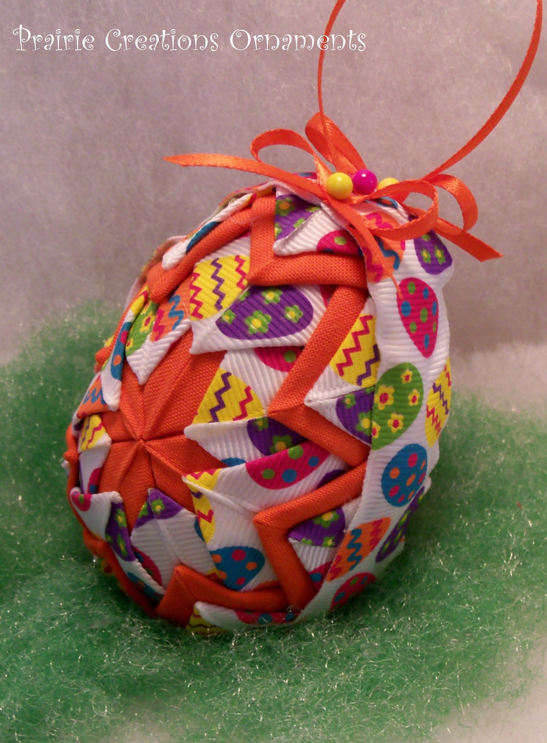 Quilted Ornament Easter Eggs and Bright Orange