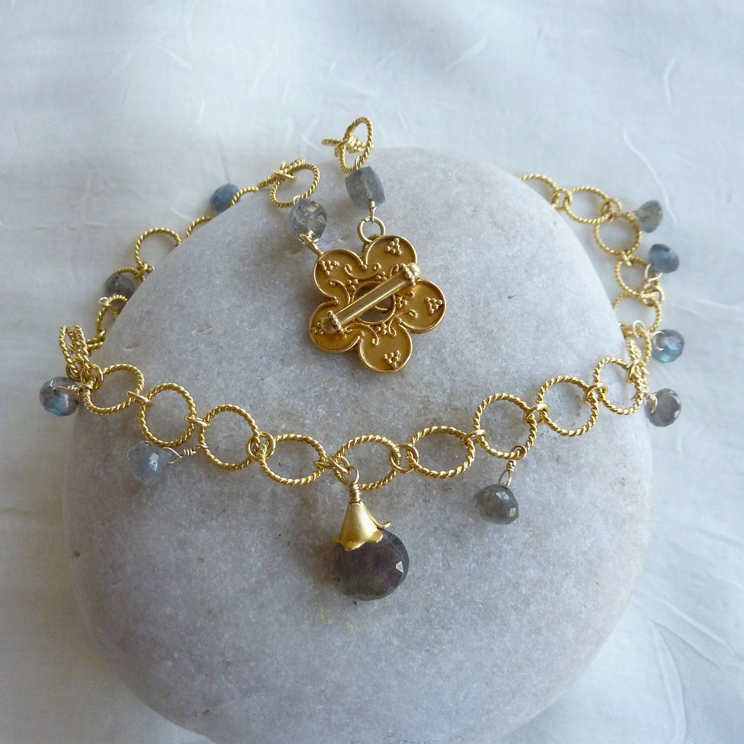 Gold Necklace Labradorite Necklace Gold Filled Chain Gem Drop Gold Vermeil Toggle Clasp